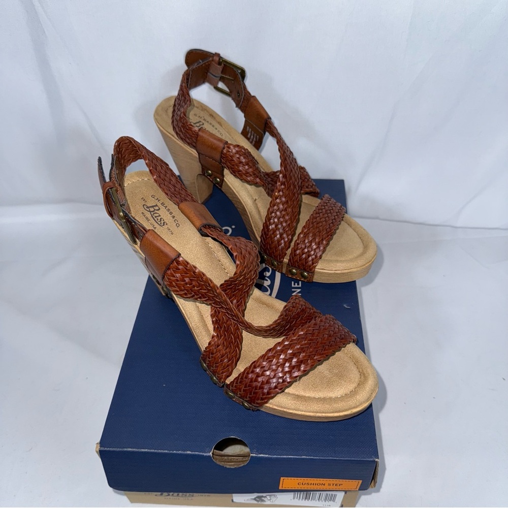 Bass Tan Braided Leather Sandals